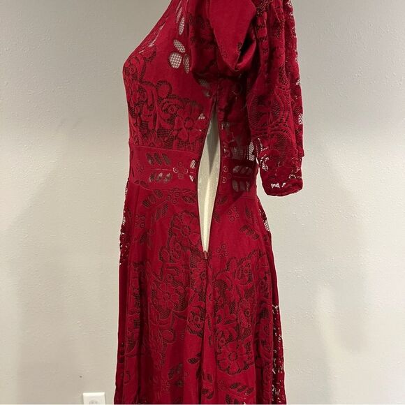 Free People Lace Lovers Folk Song Dress in burgundy color size 4 - Picture 7 of 14